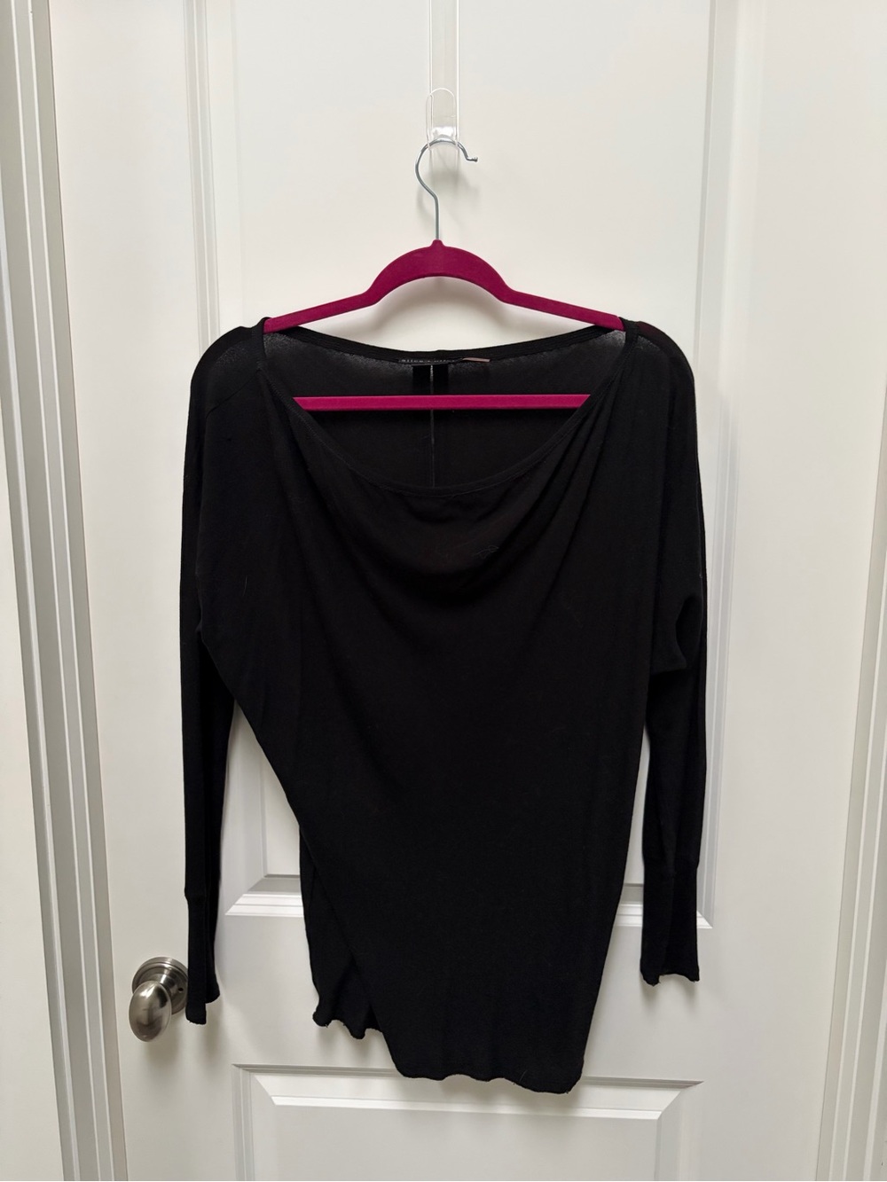 Alice + Olivia Black Draped Long-Sleeve Top